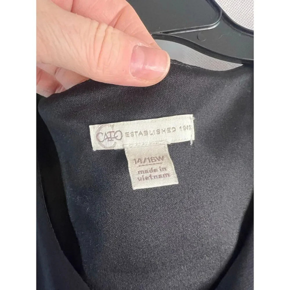 Cato Dress Formal Black w White Pleated Asymmetrical Flare on One Side Sz 14/16W - Picture 8 of 11